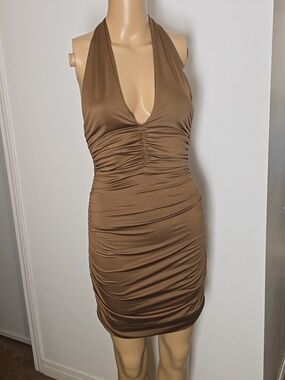 Sunkissed Ruched Halter Bodycon Dress - S